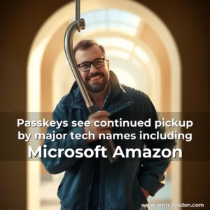 Artistic representation for Passkeys see continued pickup by major tech names including Microsoft Amazon
