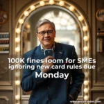 Artistic representation for 100K fines loom for SMEs ignoring new card rules due Monday